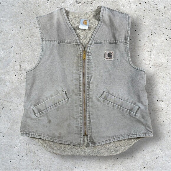 Carhartt Other - Vintage Carhartt V13 DES Sherpa Lined Canvas Vest Mens Medium Distressed Faded